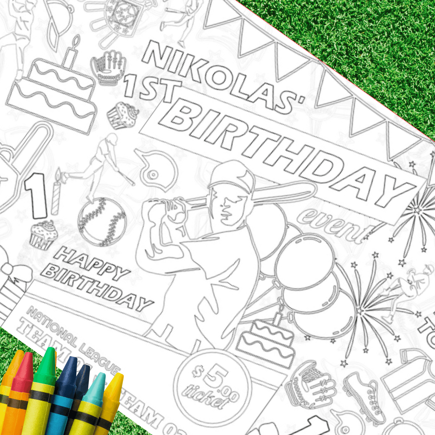 Baseball Birthday Coloring Activity Table Cover | Amazing Pinatas