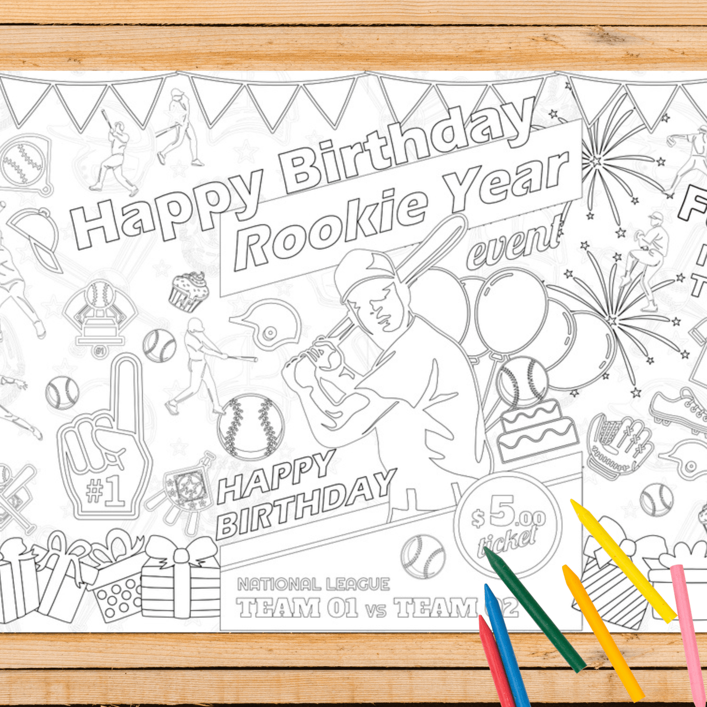 Baseball Birthday Coloring Activity Table Cover | Amazing Pinatas