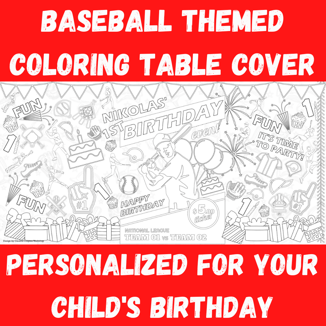 Baseball Birthday Coloring Activity Table Cover | Amazing Pinatas