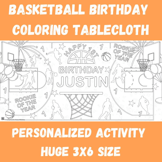 Basketball Birthday Coloring Activity Table Cover | Amazing Pinatas