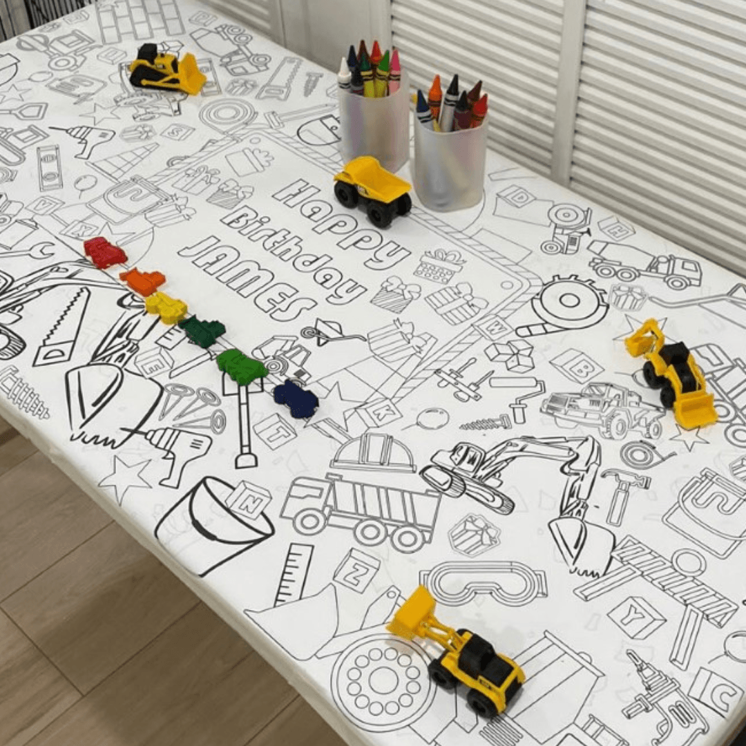 Construction Birthday Coloring Activity Table Cover | Amazing Pinatas