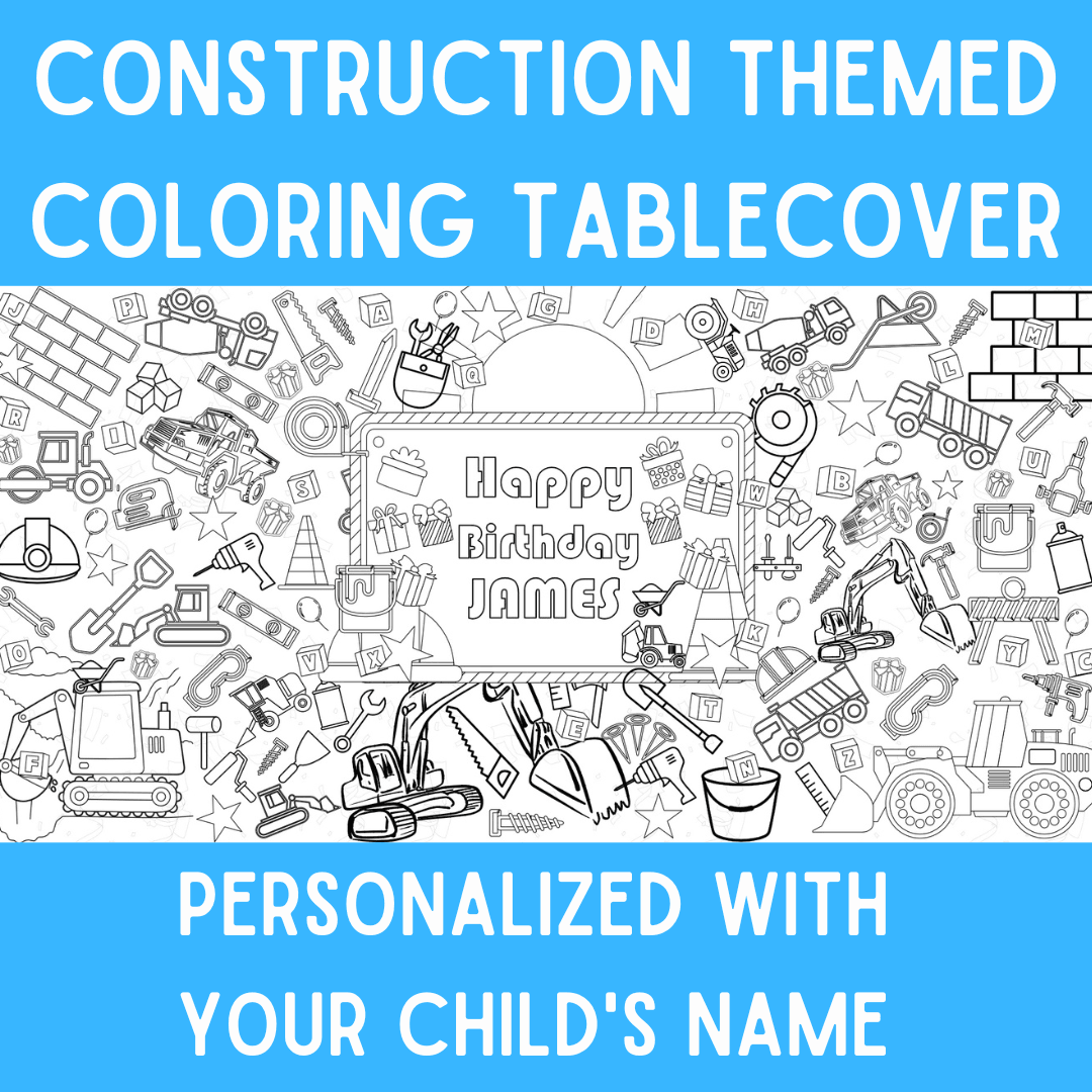 Construction Birthday Coloring Activity Table Cover | Amazing Pinatas
