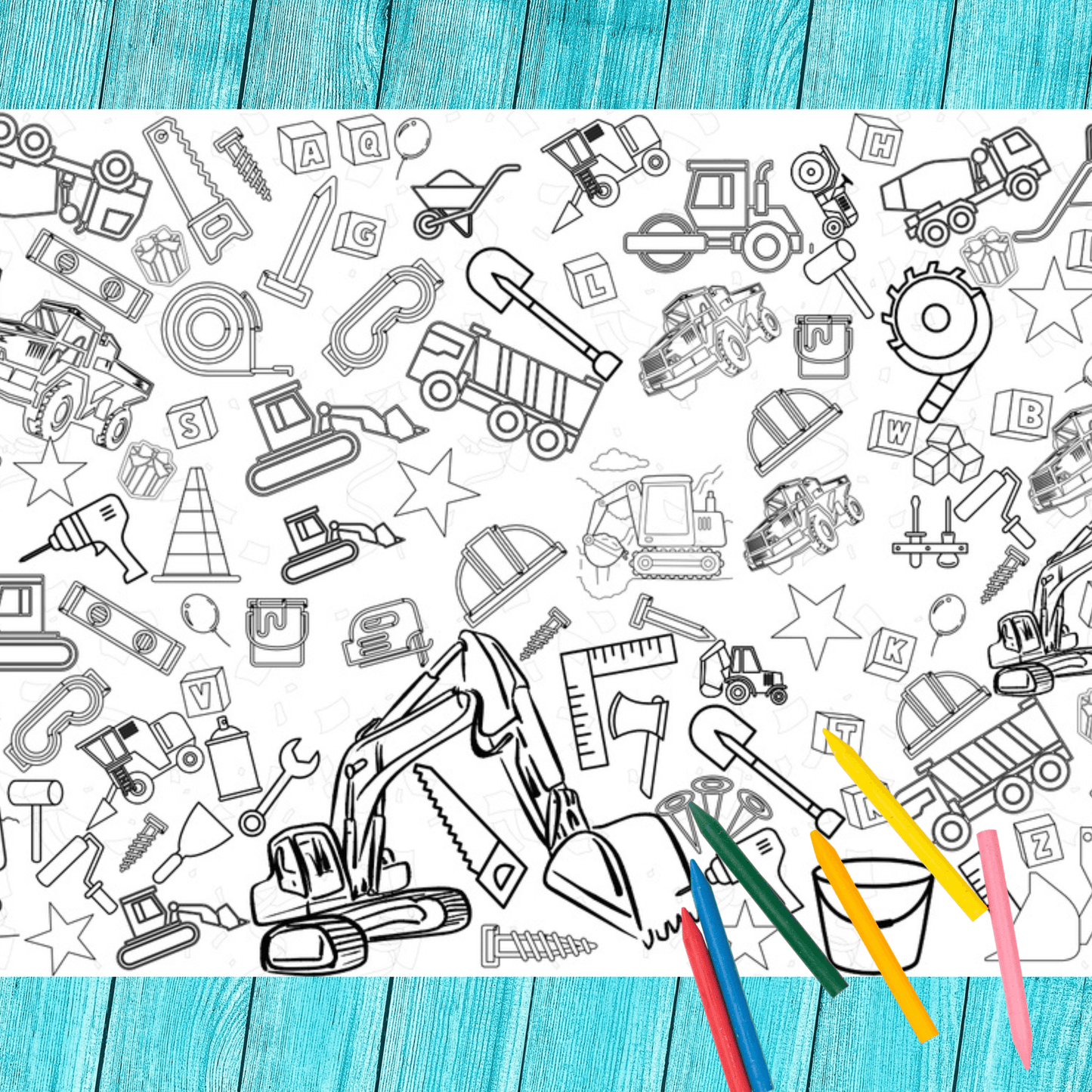 Construction Birthday Coloring Activity Table Cover | Amazing Pinatas