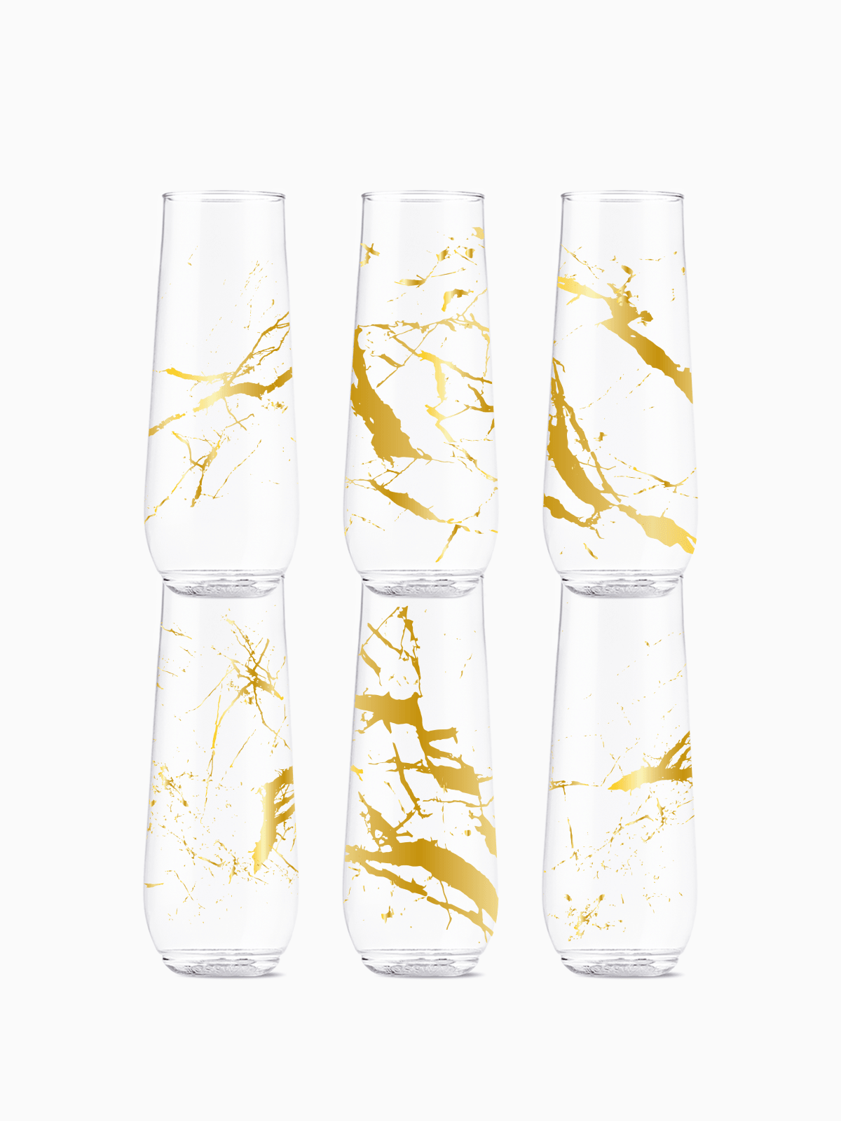 Flute Glasses Set 9oz | Gold Foil Marble | Amazing Pinatas