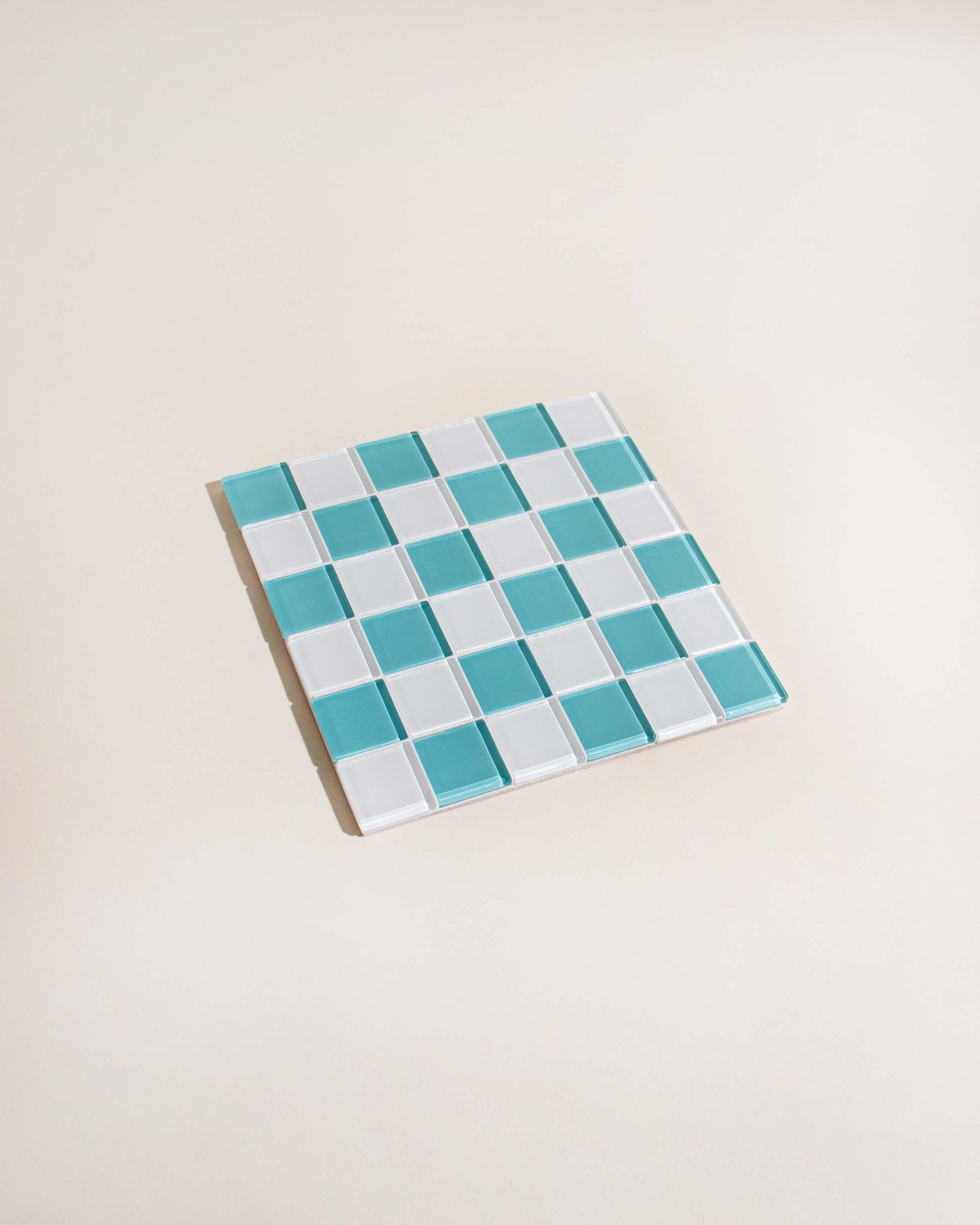 GLASS TILE DECORATIVE TRAY - Teal & White Checkered | Amazing Pinatas