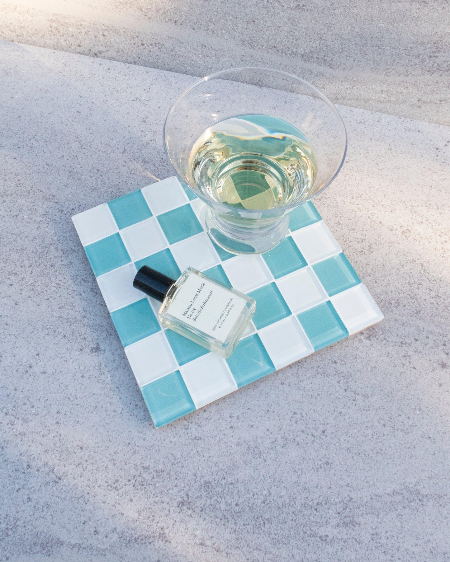 GLASS TILE DECORATIVE TRAY - Teal & White Checkered | Amazing Pinatas