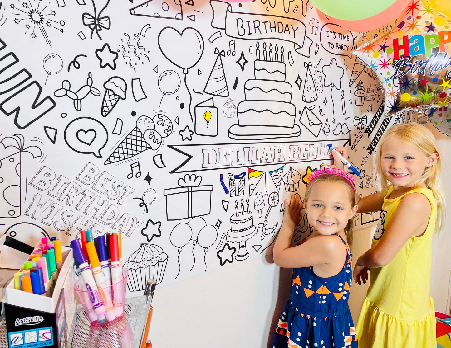 Happy Birthday Coloring Activity Table Cover | Amazing Pinatas
