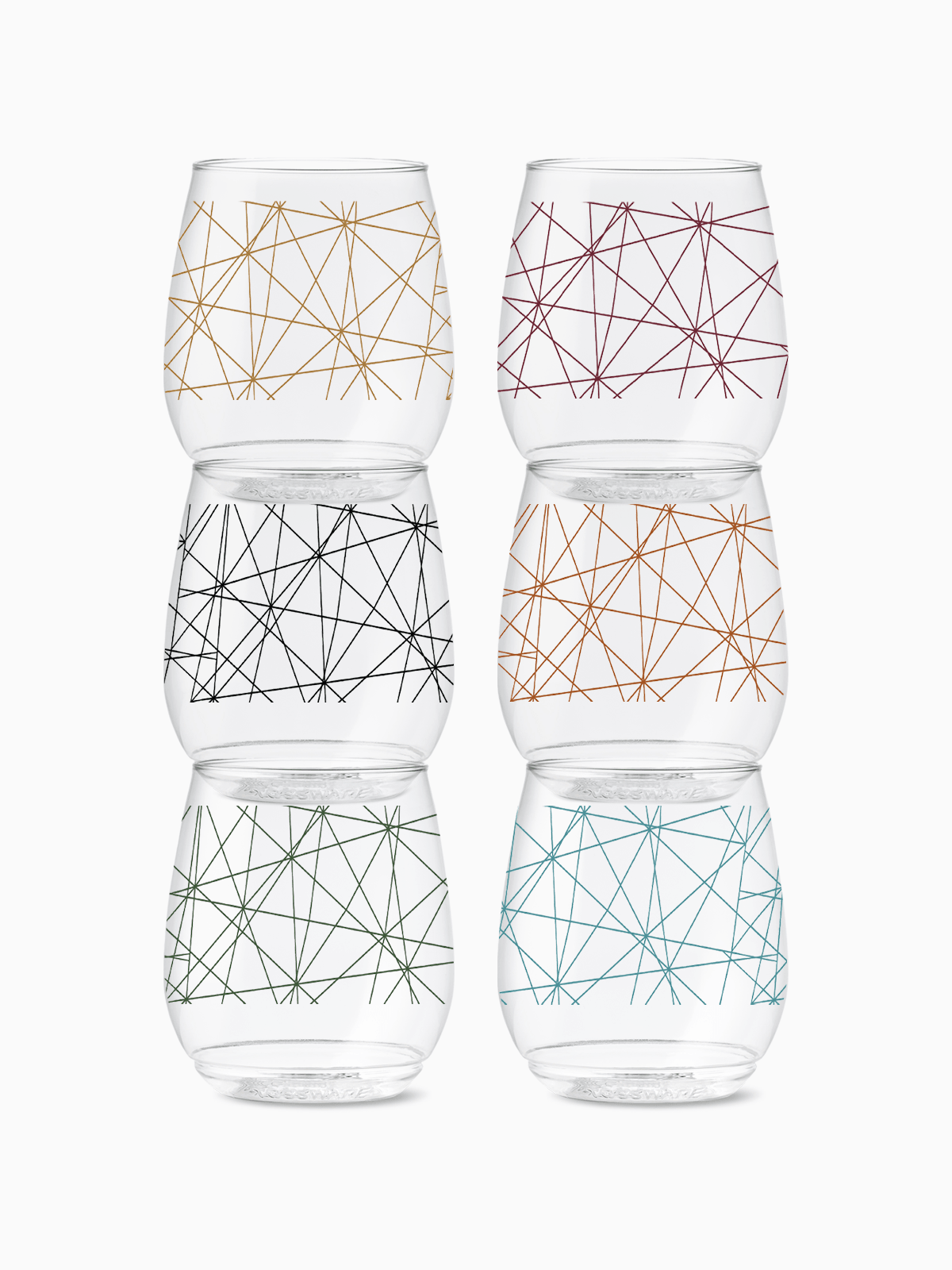 Stemless Wine Glasses Set 14oz | Abstract Lines | Amazing Pinatas