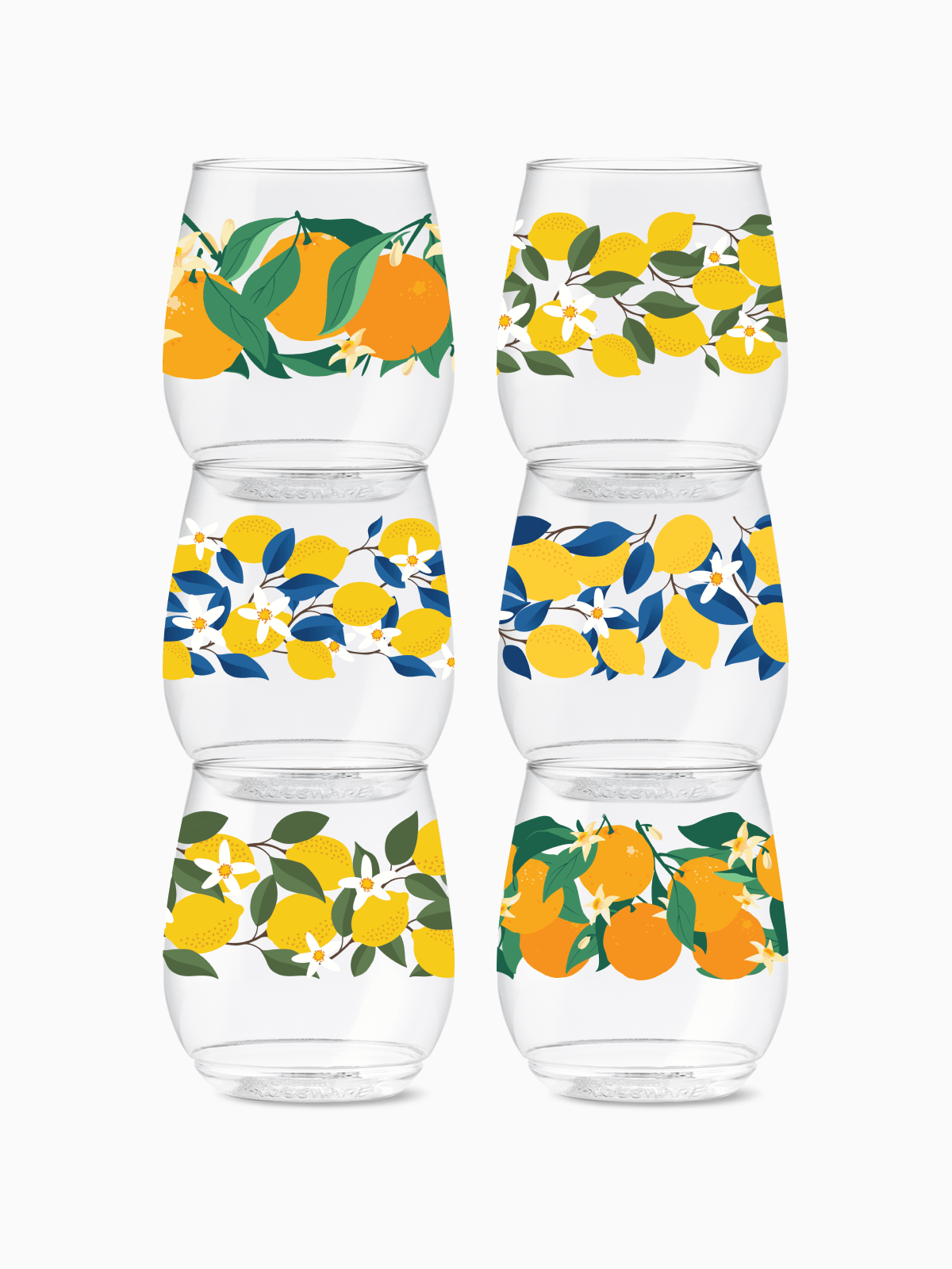 Stemless Wine Glasses Set 14oz | Citrus | Amazing Pinatas