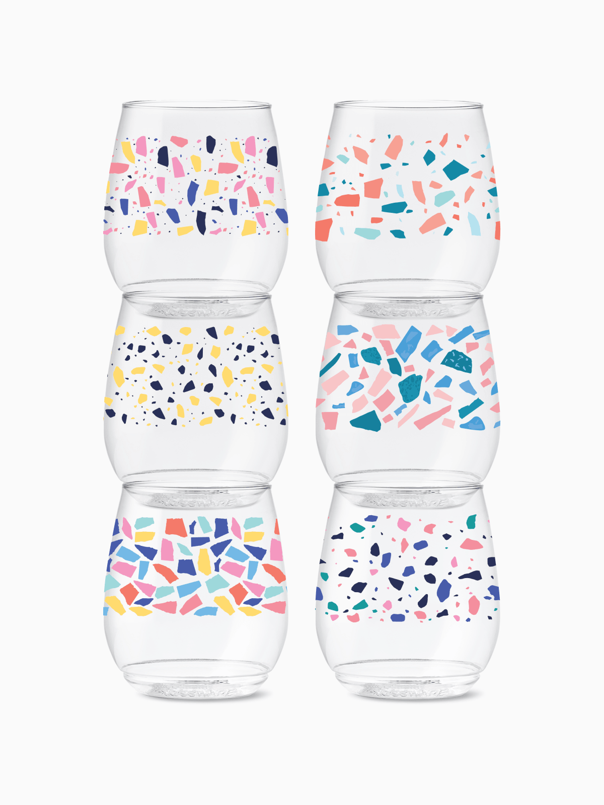 Stemless Wine Glasses Set 14oz | Colorful Terrazzo | Amazing Pinatas