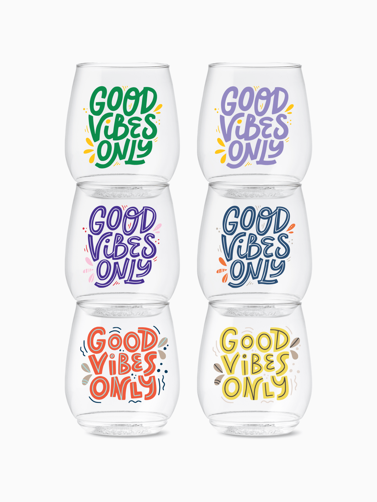 Stemless Wine Glasses Set 14oz | Good Vibes Only | Amazing Pinatas