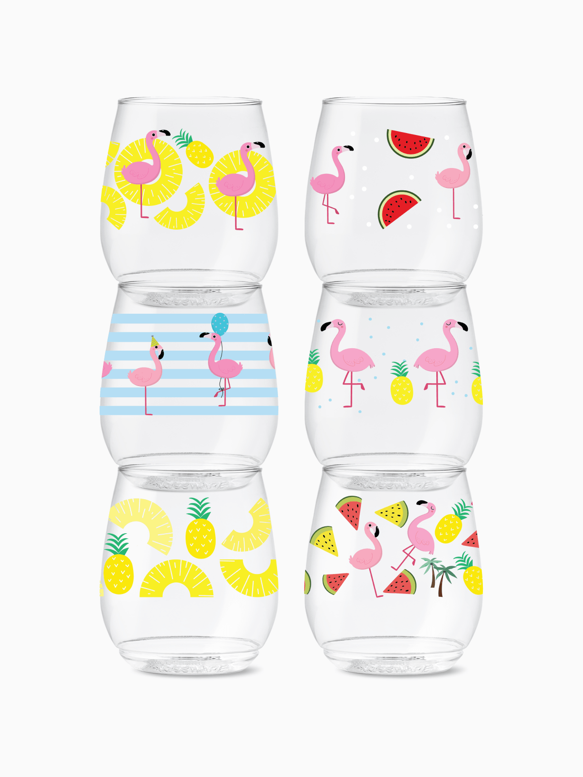 Stemless Wine Glasses Set 14oz | Let's Fla-mingle | Amazing Pinatas