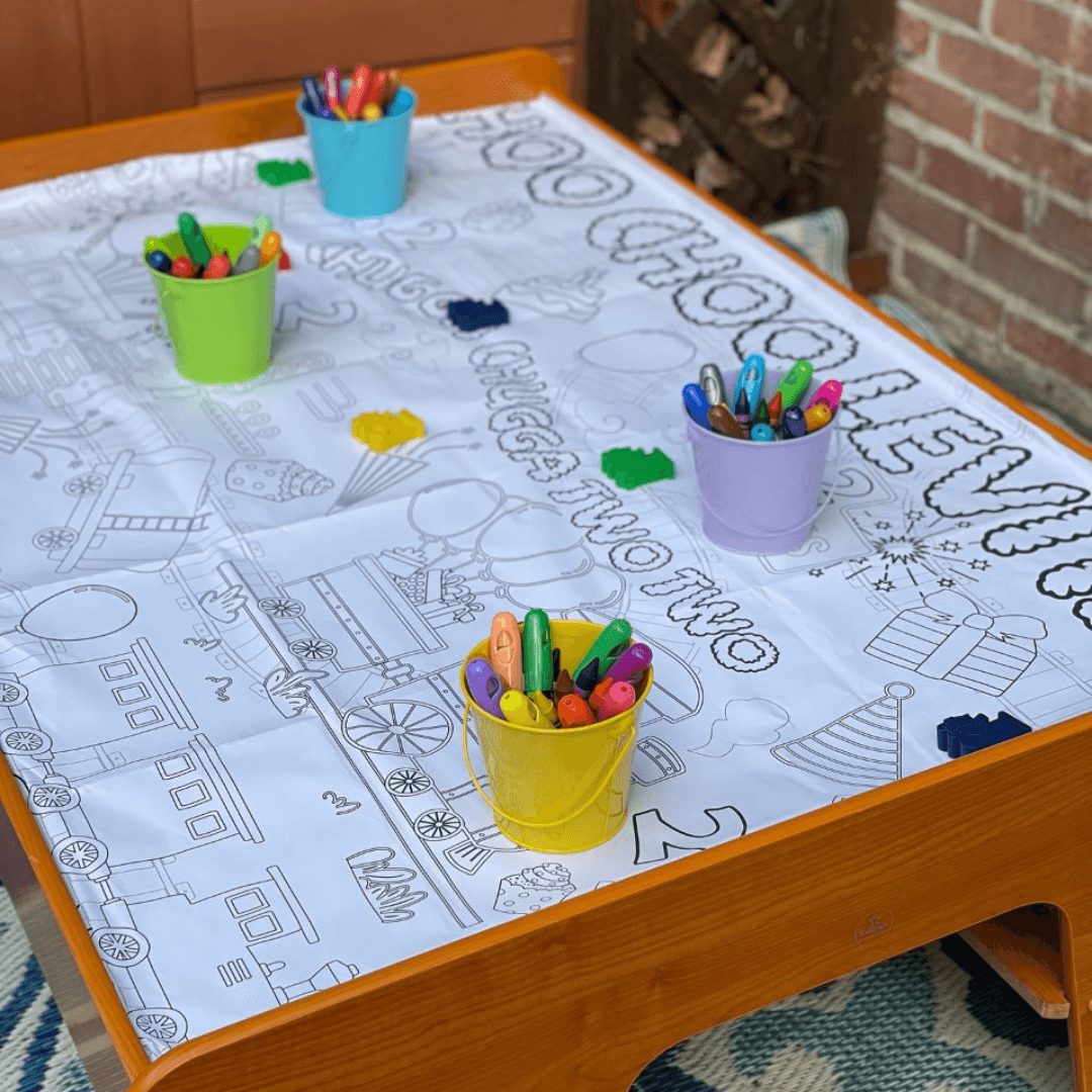Train Birthday Coloring Activity Table Cover | Amazing Pinatas