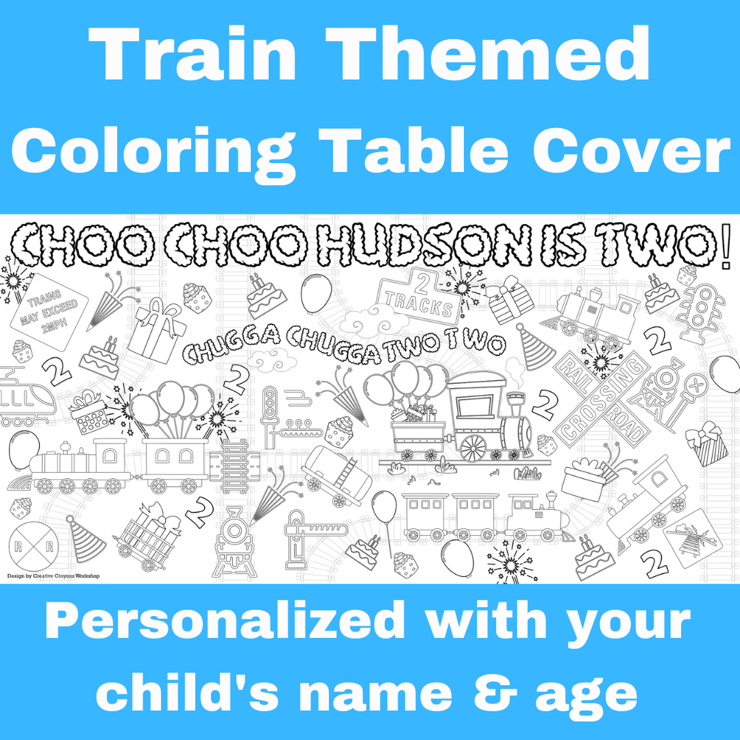 Train Birthday Coloring Activity Table Cover | Amazing Pinatas