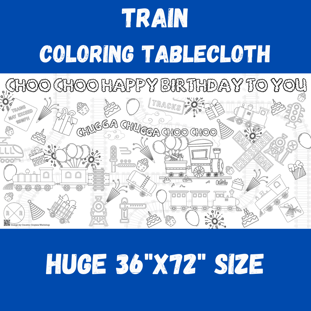 Train Birthday Coloring Activity Table Cover | Amazing Pinatas