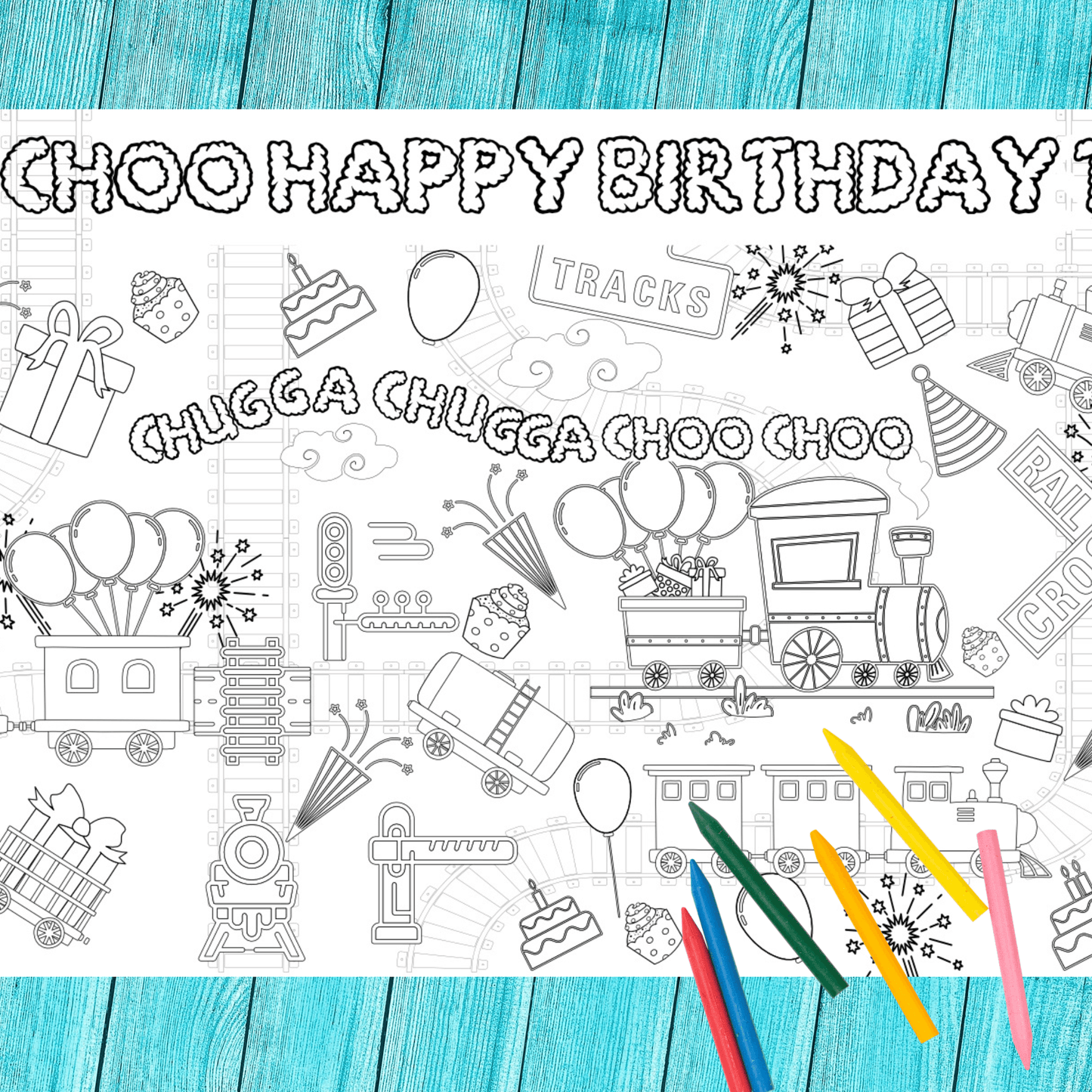 Train Birthday Coloring Activity Table Cover | Amazing Pinatas