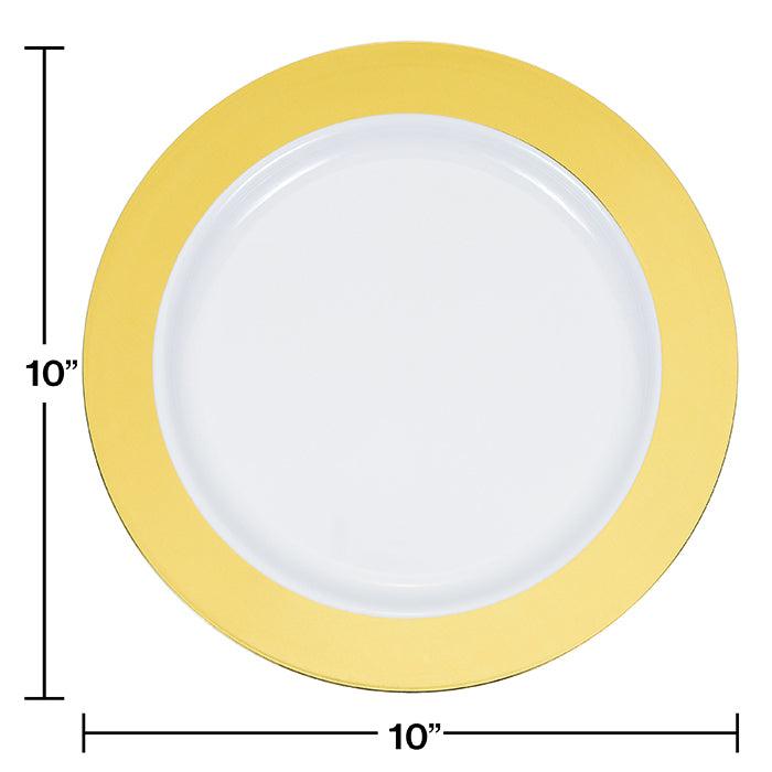 10.25" Gold Rim Plastic Plate 10ct | Amazing Pinatas 