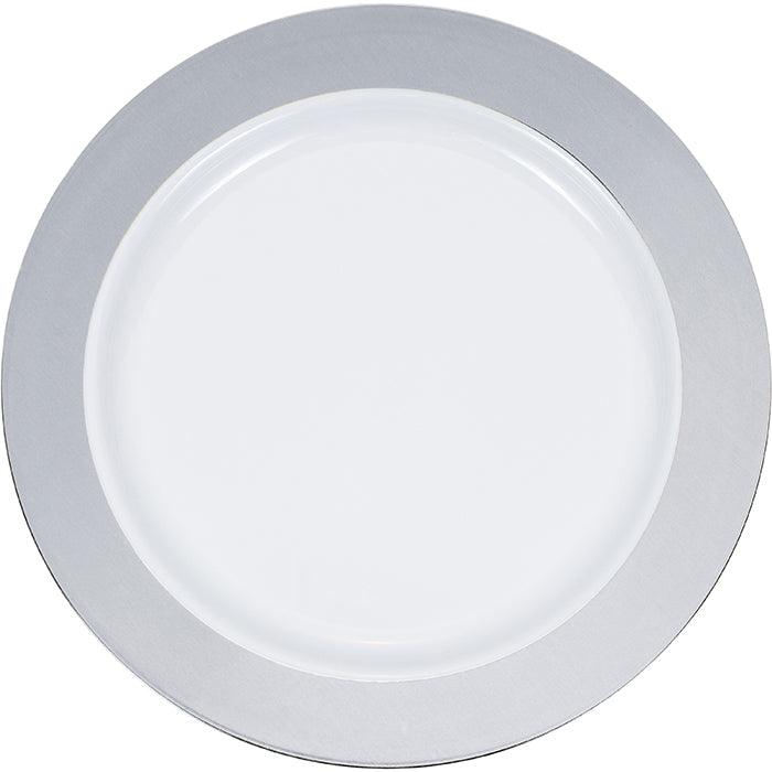 10.25" Silver Rim Plastic Plate 10ct | Amazing Pinatas 