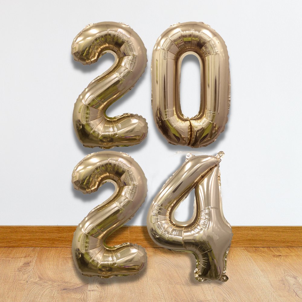 
                  
                    32" Ellie's 2024 Gold Mylar Number Balloons (4 Count) | Amazing Pinatas 
                  
                