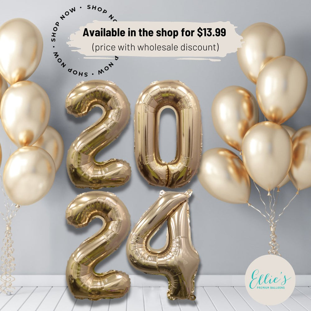 
                  
                    32" Ellie's 2024 Gold Mylar Number Balloons (4 Count) | Amazing Pinatas 
                  
                