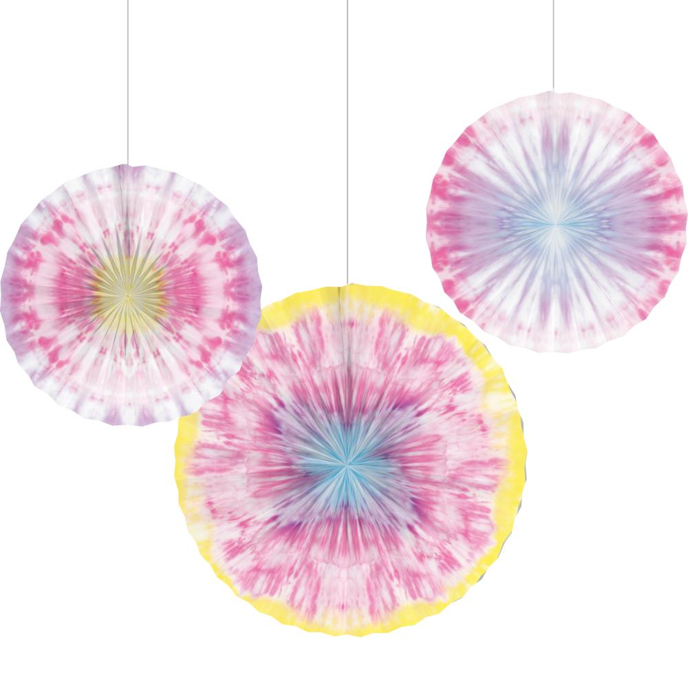 Tie Dye Party Paper Fans, 16", 12", 10" (3/Pkg)