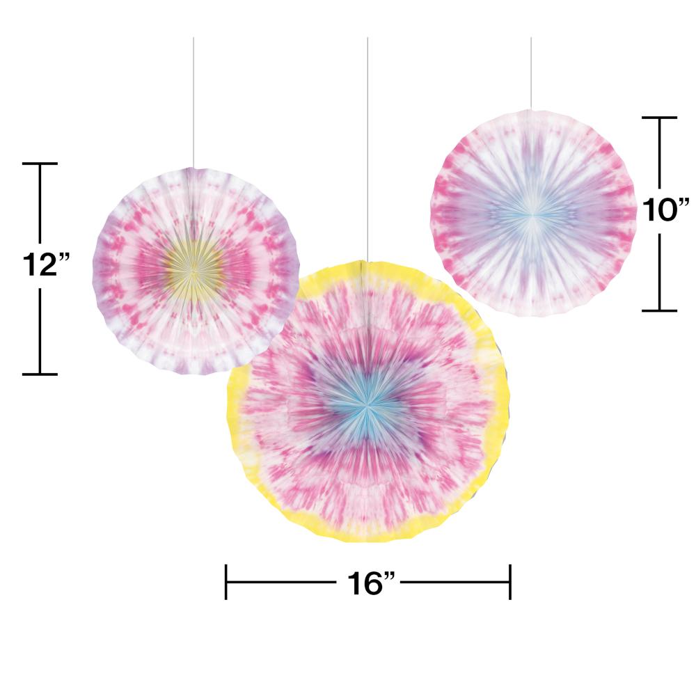 Tie Dye Party Paper Fans, 16", 12", 10" (3/Pkg)