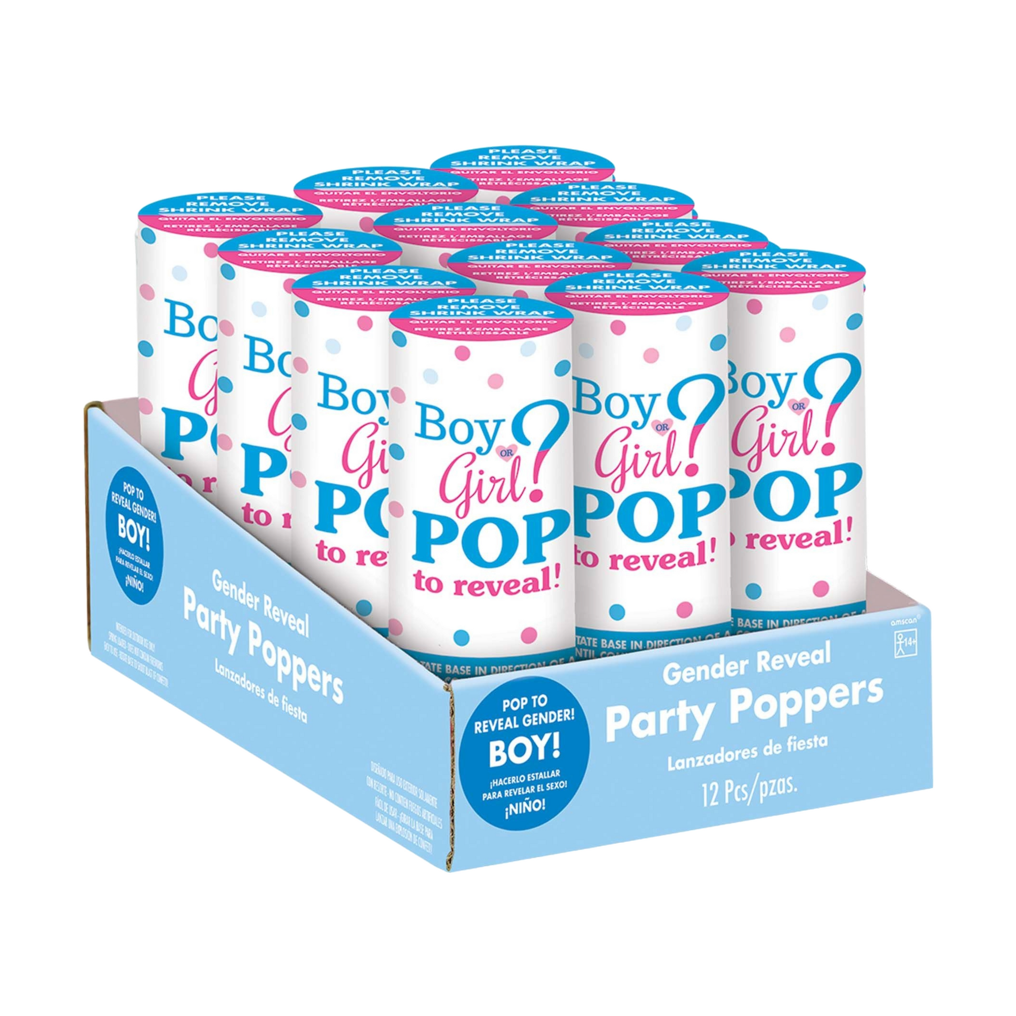 Baby Boy Blue Confetti Gender Reveal Poppers - Amazing Pinatas 