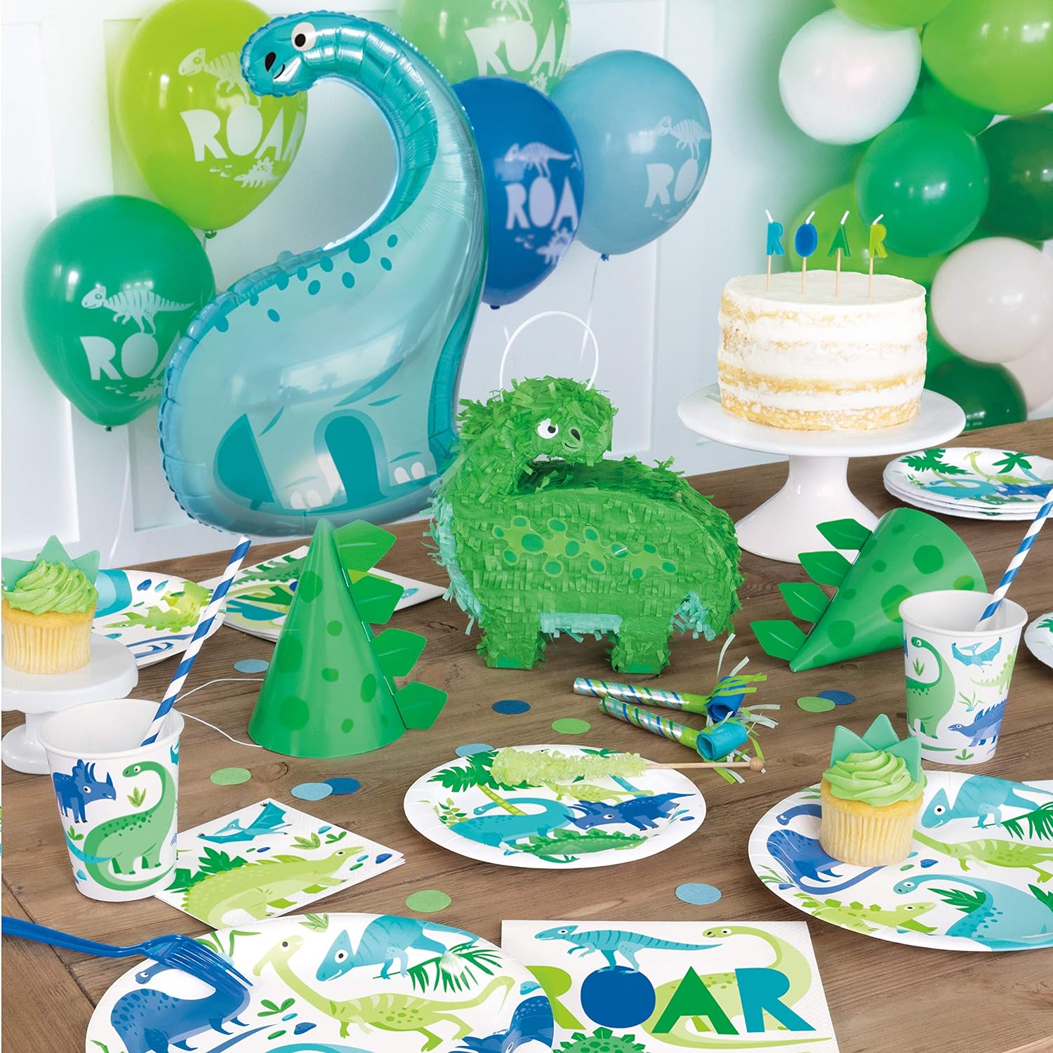 Blue & Green Dinosaur Birthday Party Beverage Napkins, Pack of 16 - Amazing Pinatas 
