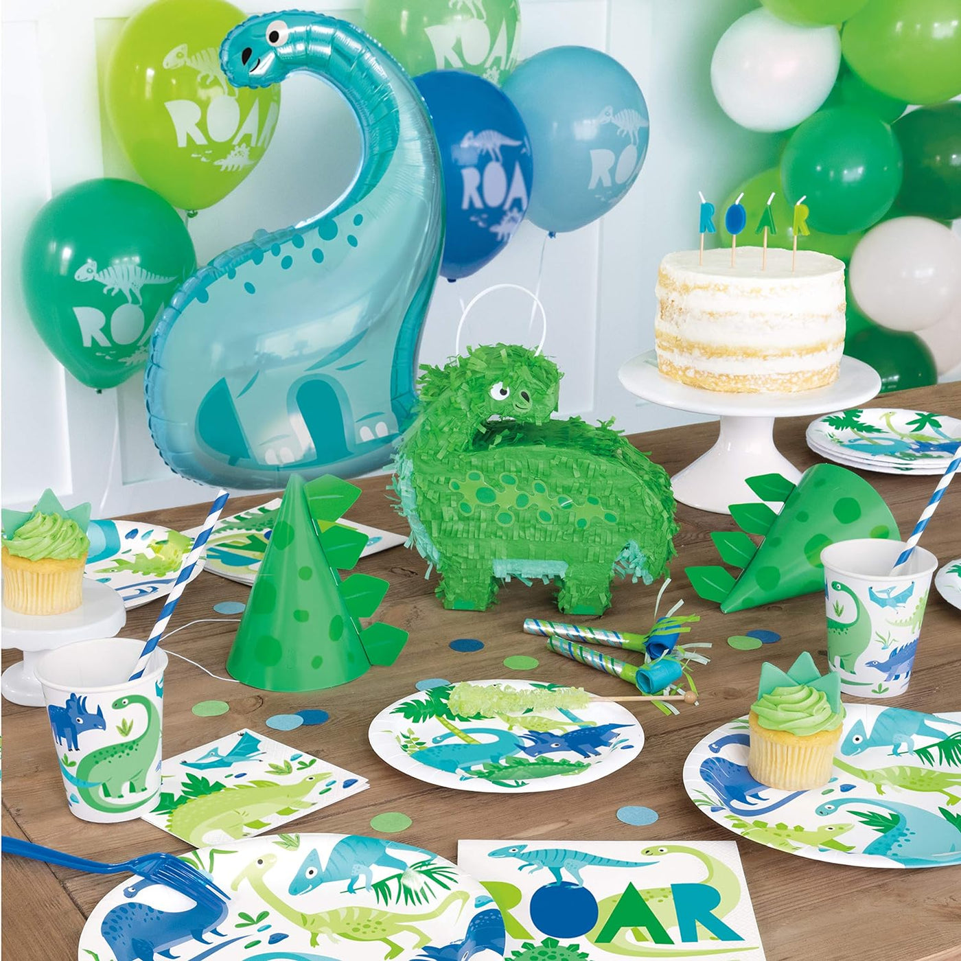 Blue & Green Dinosaur Birthday Party Dessert Plates, Pack of 8 - Amazing Pinatas 