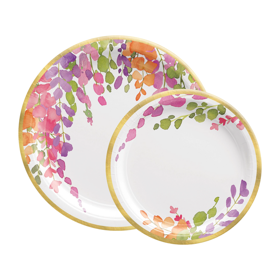 Romantic Floral Party White Dessert Plates, Pack of 8 - Amazing Pinatas 