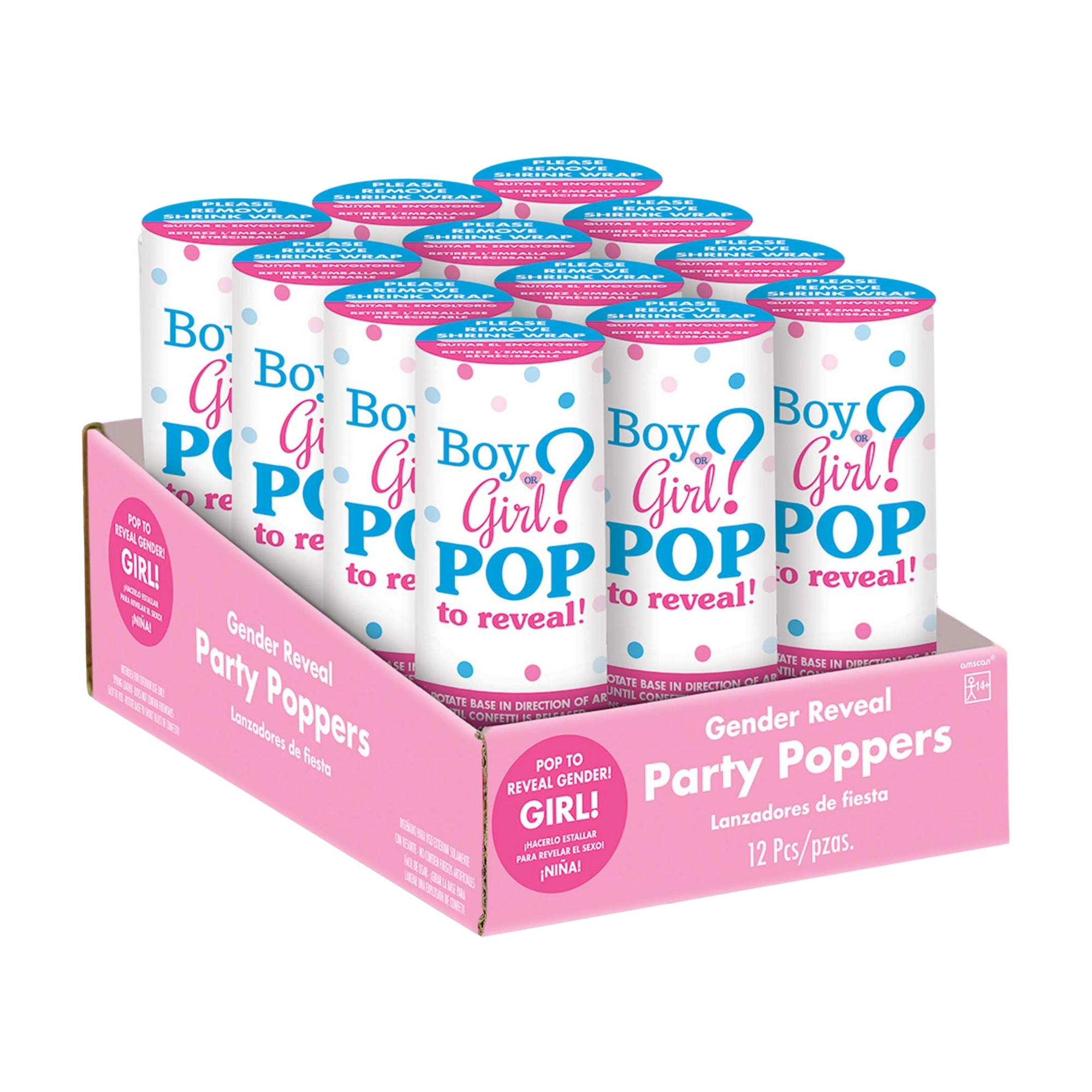 Baby Girl Pink Confetti Gender Reveal Poppers - Amazing Pinatas 