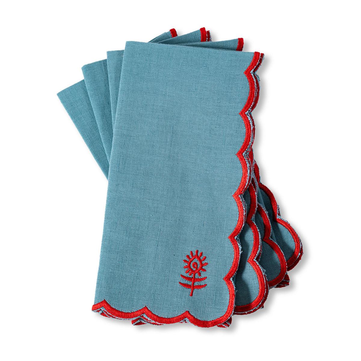 Icon Linen Napkins S/4 - Aqua + Cherry