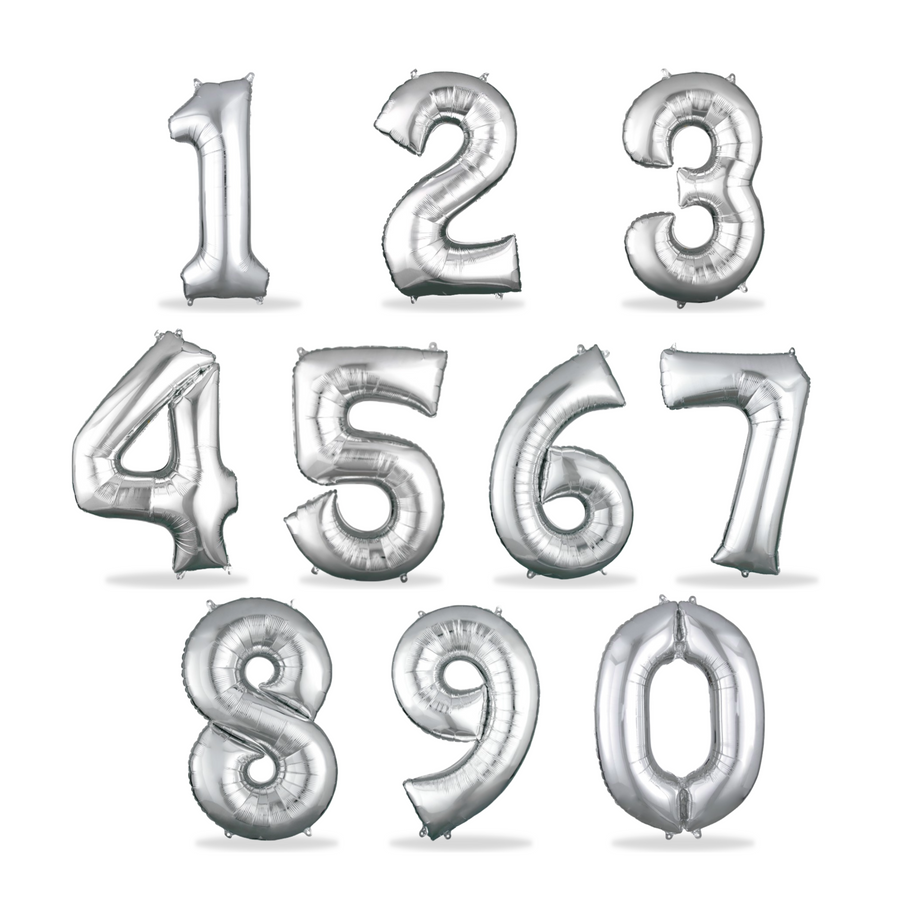 Metallic Silver Number Mylar Foil Balloons 34 Inch | Amazing Pinatas