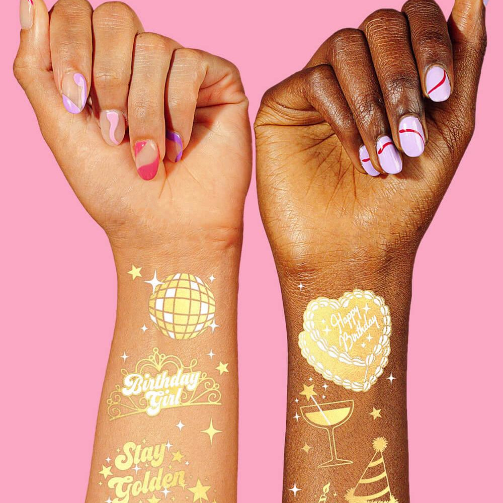
                  
                    Golden Bday Tats - 50 foil temporary tattoos
                  
                