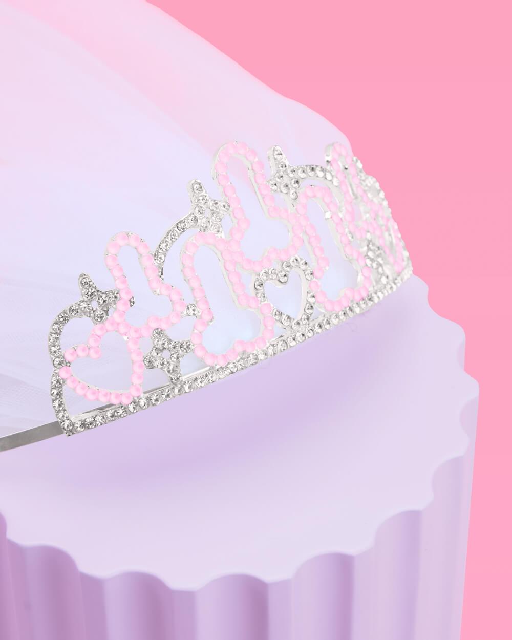 The Penis Tiara + Veil - rhinestone tiara + veil