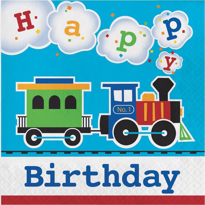 All Aboard Train Birthday Napkins, 16 ct | Amazing Pinatas 