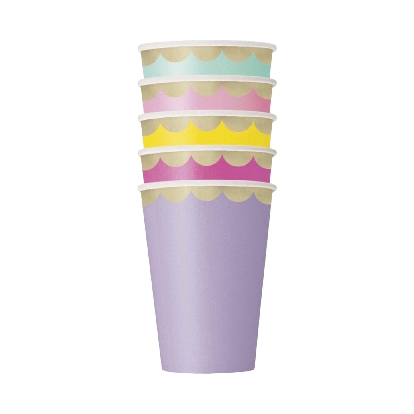Assorted Color Scalloped Edge Birthday Party 12 oz Beverage Cups, Pack of 12 | Amazing Pinatas
