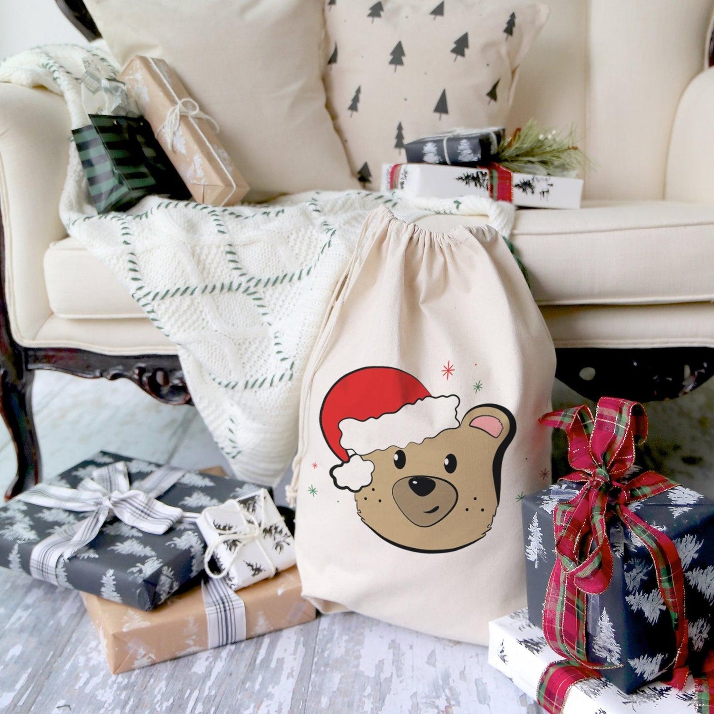 Baby Bear Cotton Canvas Christmas Santa Sack | Amazing Pinatas 