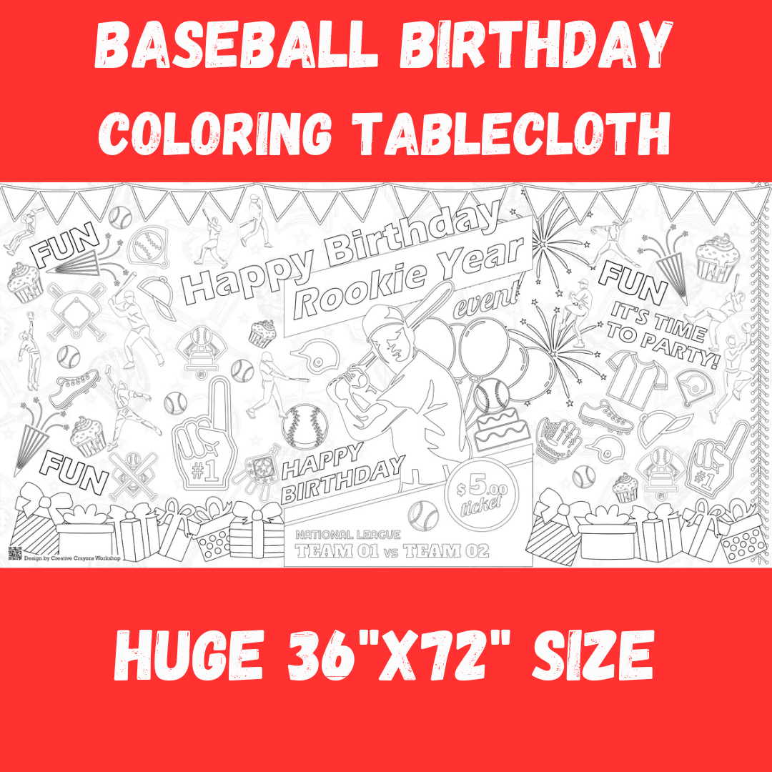 Baseball Birthday Coloring Activity Table Cover | Amazing Pinatas 