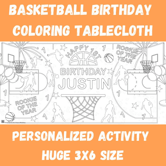 Basketball Birthday Coloring Activity Table Cover | Amazing Pinatas 