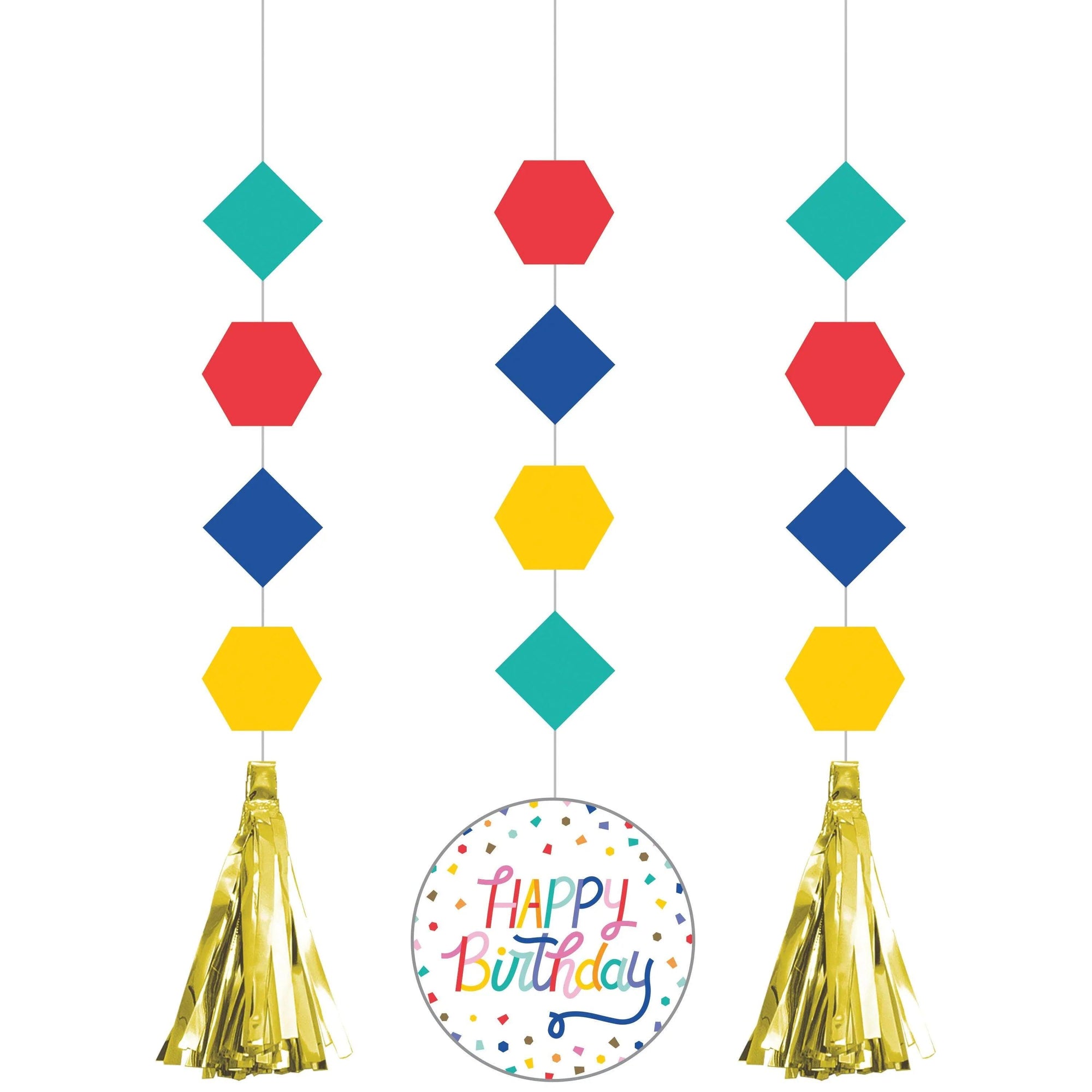 Birthday Confetti Hanging Cutouts w/ Tassels (3/Pkg) | Amazing Pinatas 