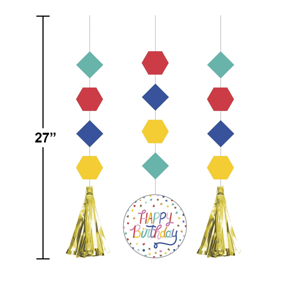 Birthday Confetti Hanging Cutouts w/ Tassels (3/Pkg) | Amazing Pinatas 