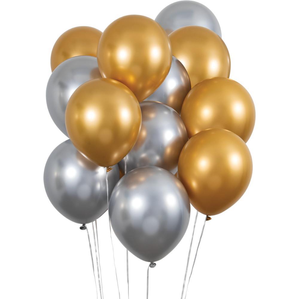 Birthday Latex Balloons 12" Silver Gold Metallic 12ct | Amazing Pinatas 