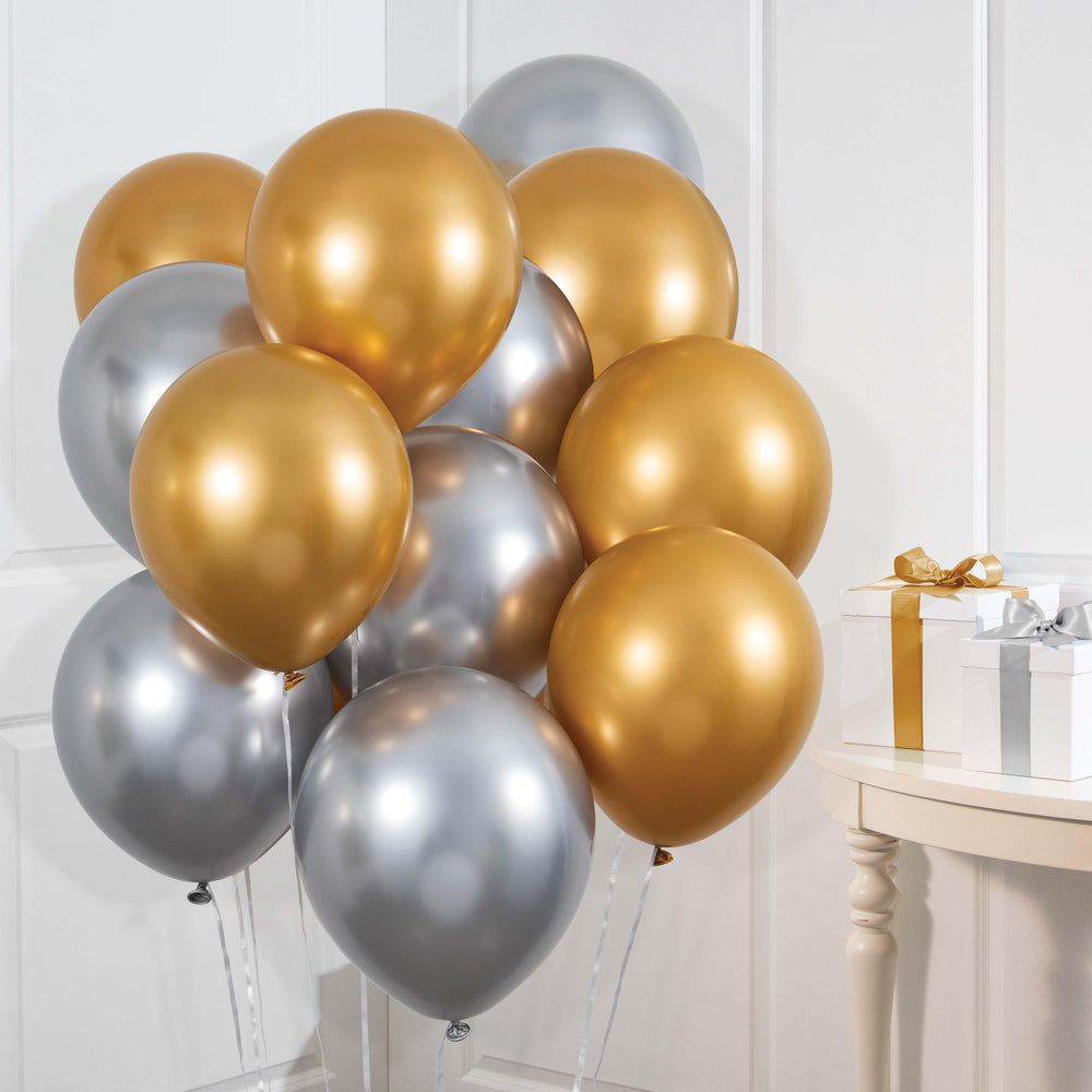 
                  
                    Birthday Latex Balloons 12" Silver Gold Metallic 12ct | Amazing Pinatas 
                  
                