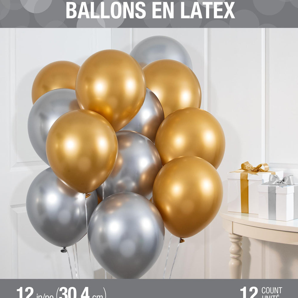 
                  
                    Birthday Latex Balloons 12" Silver Gold Metallic 12ct | Amazing Pinatas 
                  
                