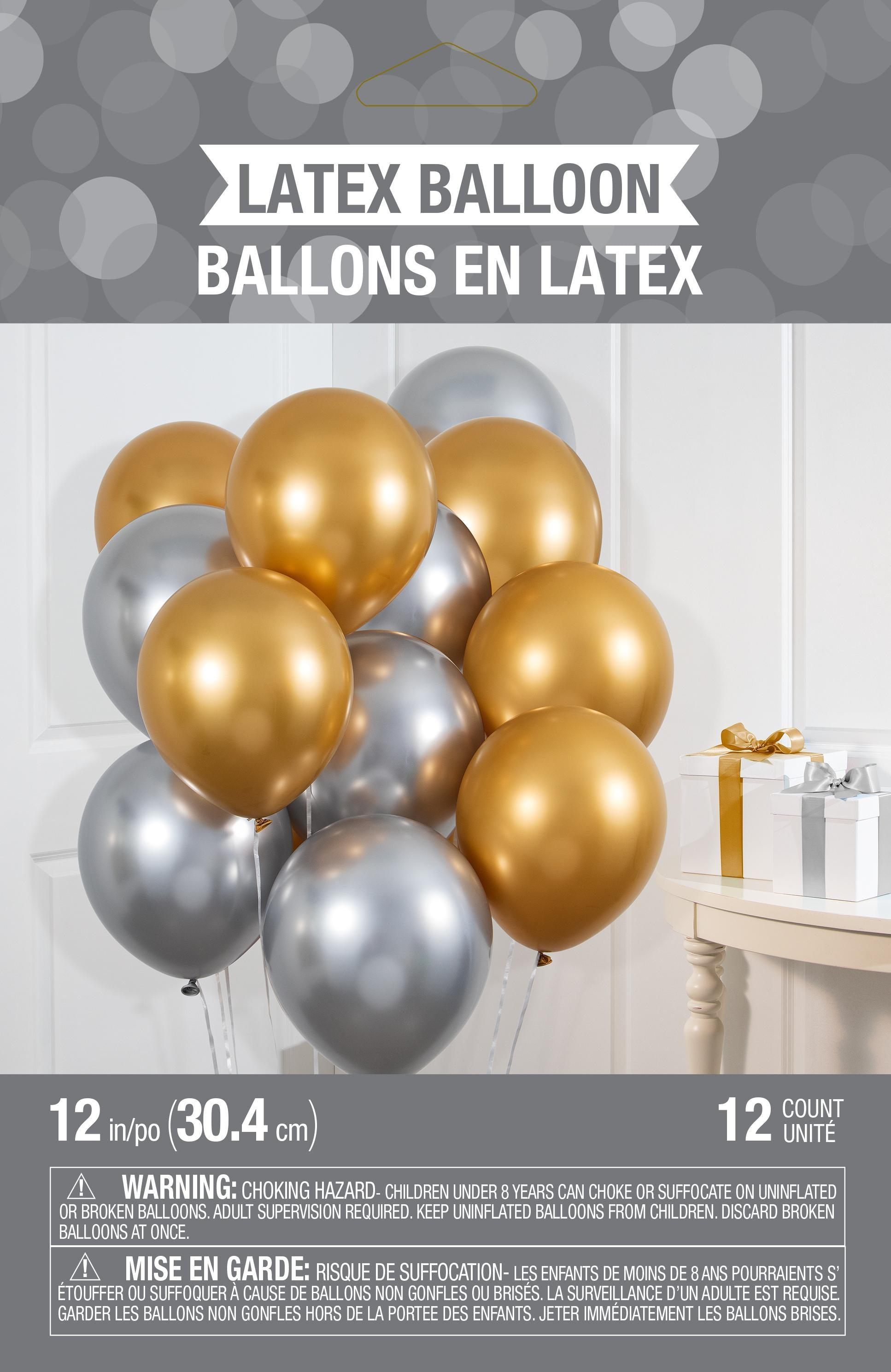 Birthday Latex Balloons 12" Silver Gold Metallic 12ct | Amazing Pinatas 