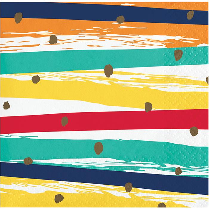 Birthday Stripes Beverage Napkin 16ct | Amazing Pinatas 