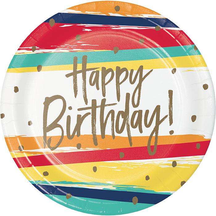 Birthday Stripes Dinner Plate 8ct | Amazing Pinatas 