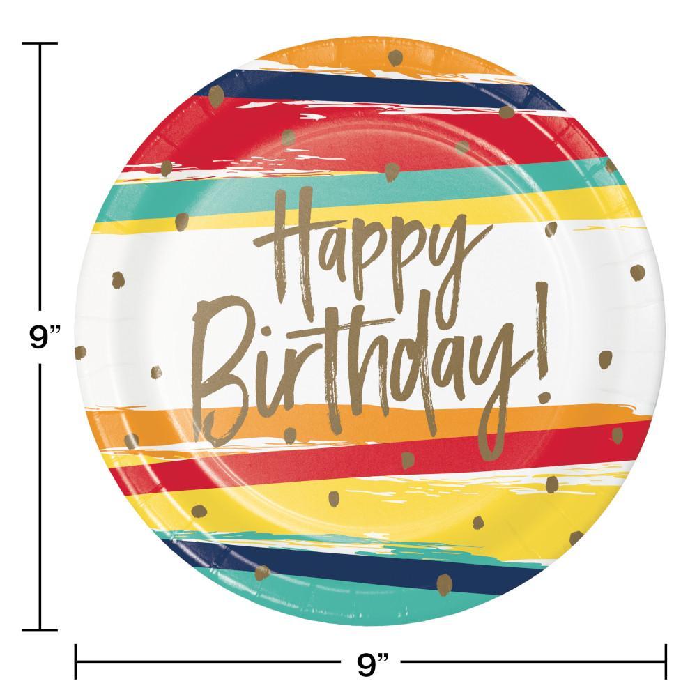 Birthday Stripes Dinner Plate 8ct | Amazing Pinatas 