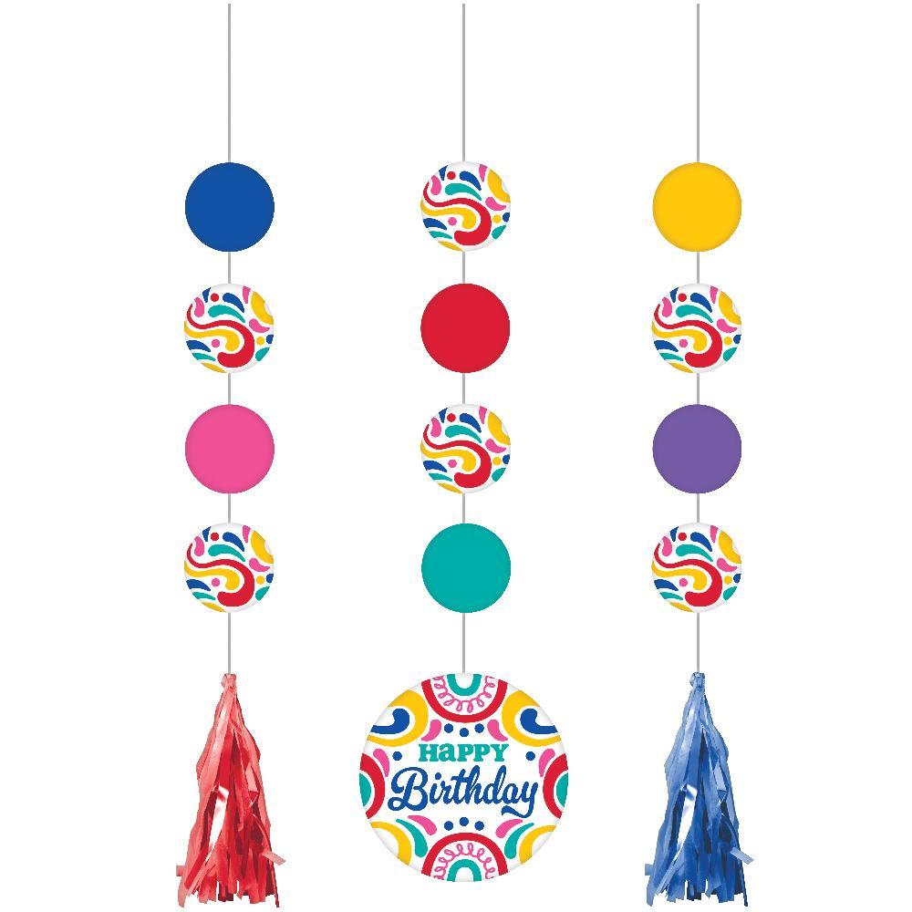 Birthday Swirls Hanging Cutouts w/ Tassels (3 per Pkg) | Amazing Pinatas 